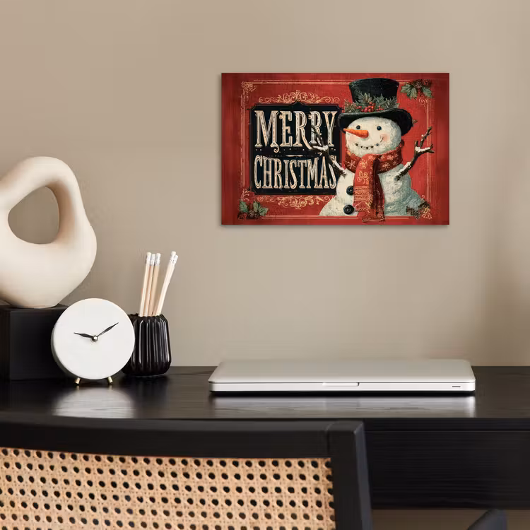 Poster - Klassiek - Kerstgroet - Sneeuwpop - Rood — 2