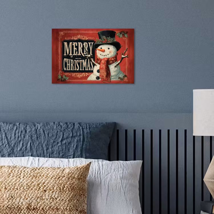 Poster - Klassiek - Kerstgroet - Sneeuwpop - Rood — 3