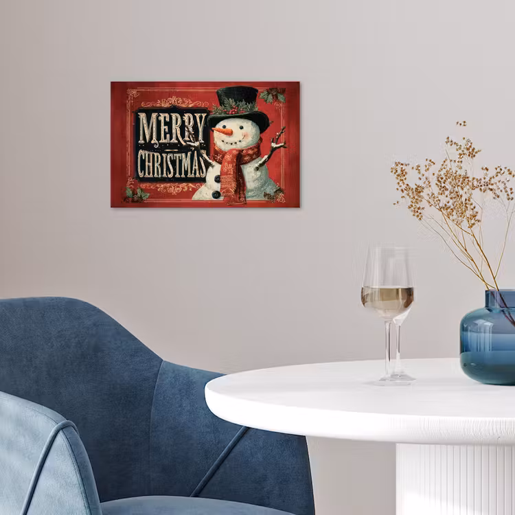 Poster - Klassiek - Kerstgroet - Sneeuwpop - Rood — 4