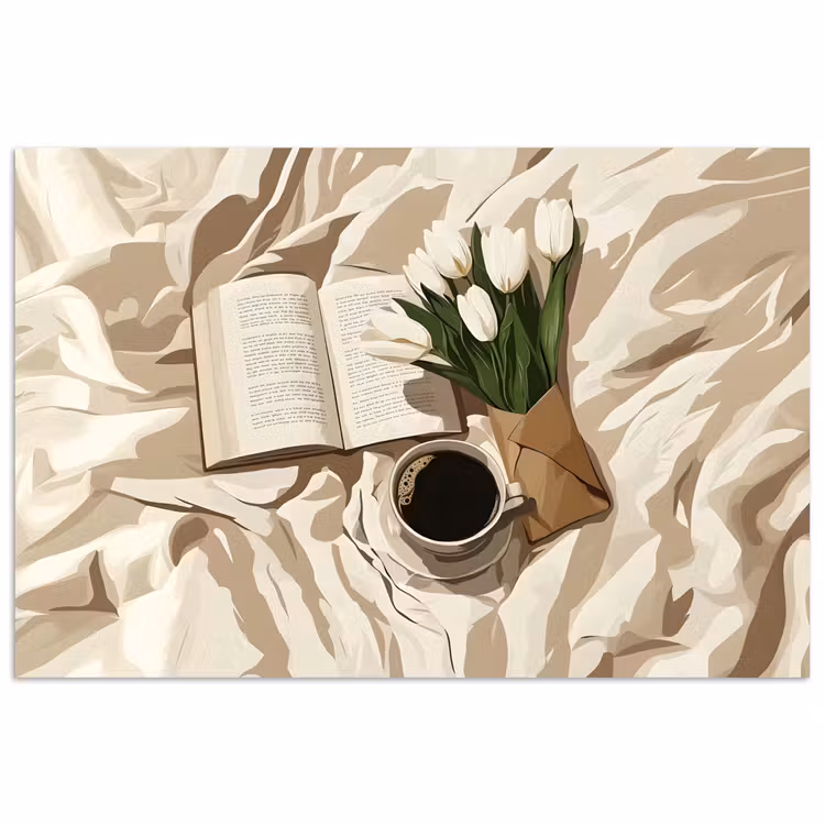 Poster - Boek - Illustratie - Tulpen - Koffie — 1