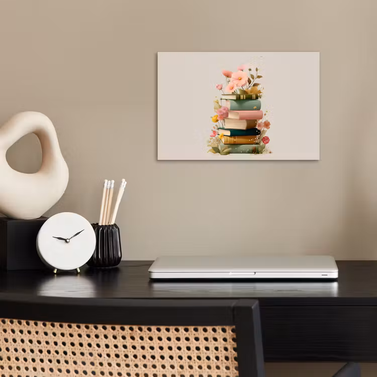 Poster - Boeken - Stapel - Bloemen - Kleurrijk — 2