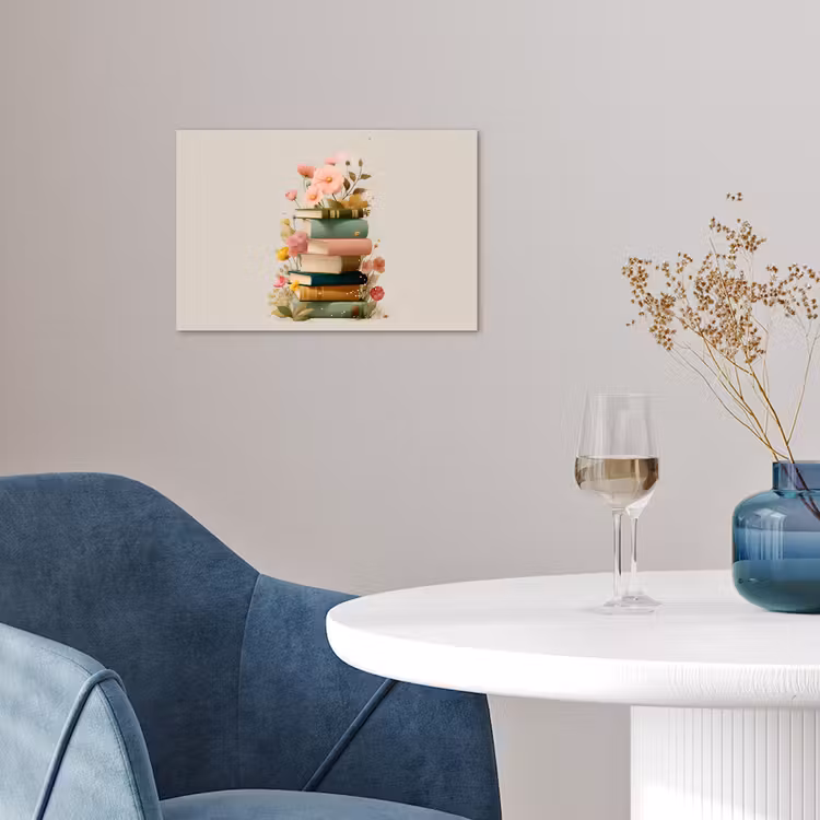 Poster - Boeken - Stapel - Bloemen - Kleurrijk — 4