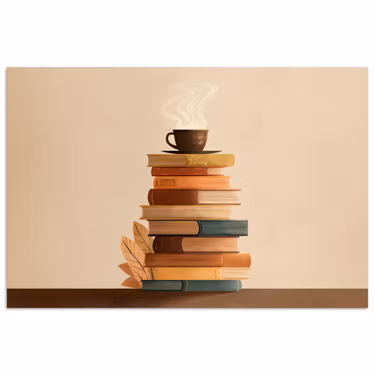 Poster - Boeken - Toren - Koffie - Beige — 1