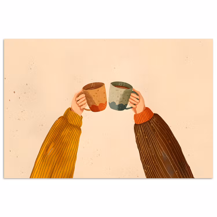 Poster - Illustratie - Mokken - Proosten - Bruin — 1