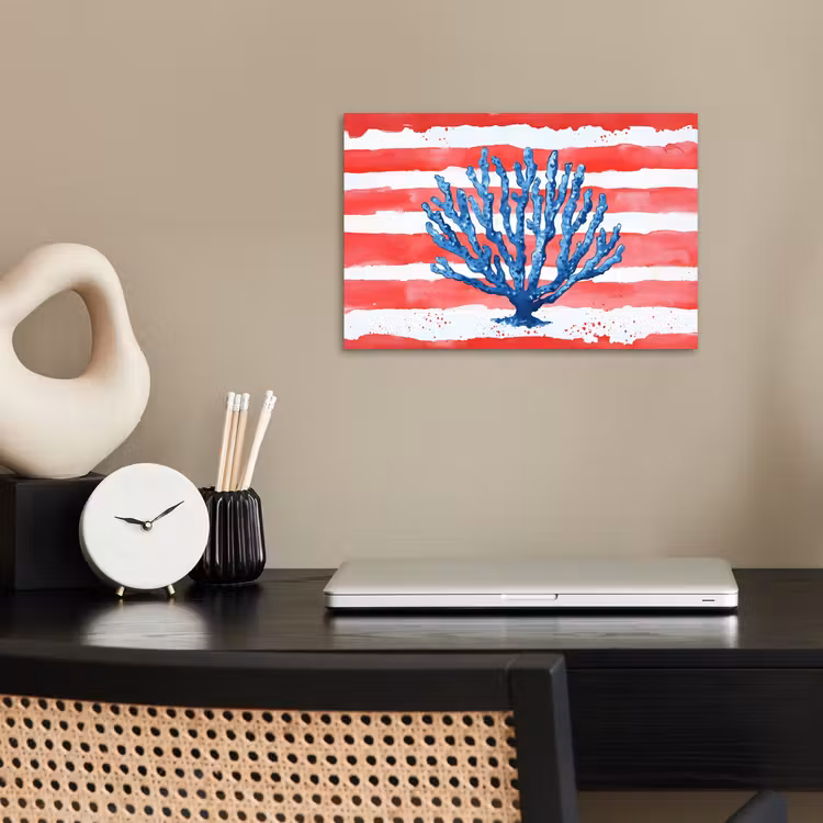 Poster - Koraal - Verfstructuur - Rood - Blauw — 2