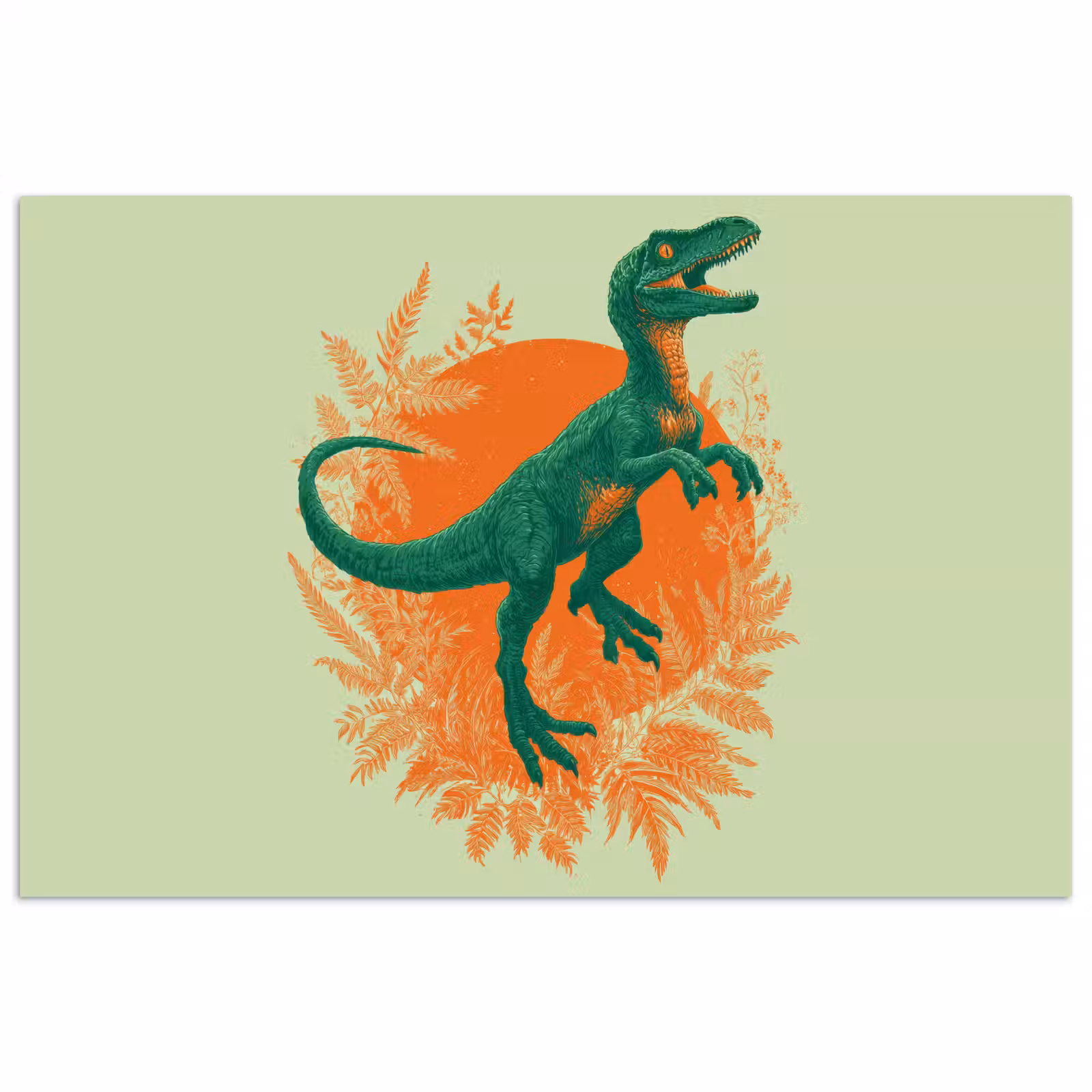 Poster - Dinosaurus - Groen - Planten - Cirkel — 1