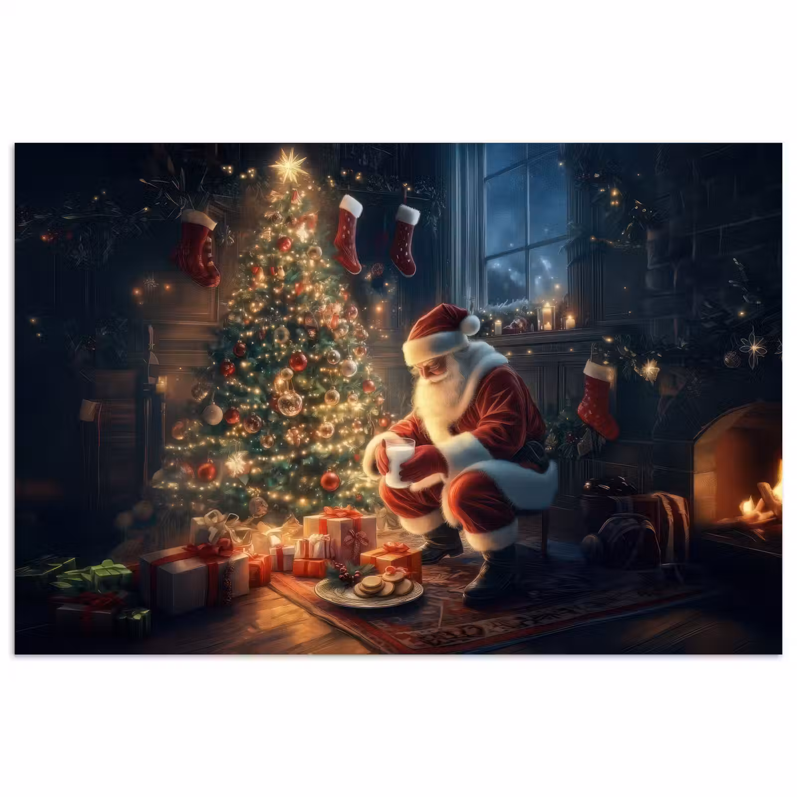 Poster - Kerstman - Haard - Donker — 1