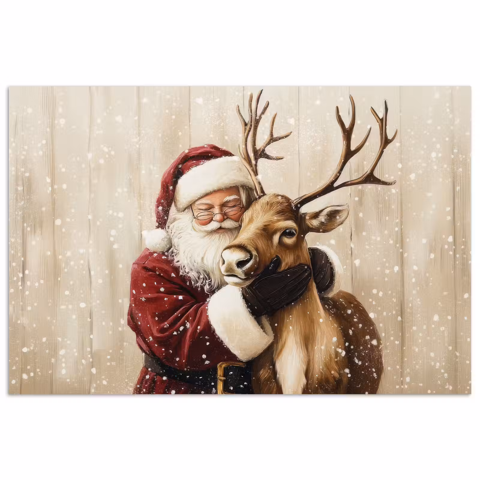 Poster - Kerstman - Rendier - Sneeuw - Kleurrijk — 1