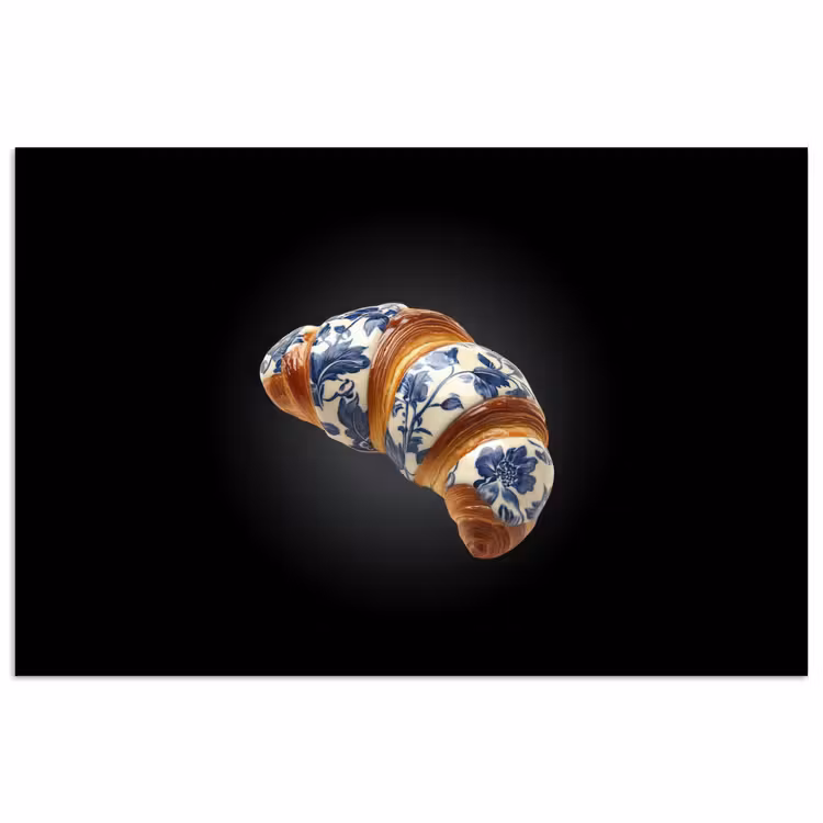 Poster - Croissant - Bloemenpatroon - Delftsblauw — 1