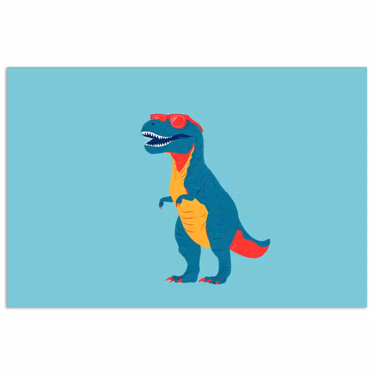 Poster - Dinosaurus - Blauw - Zonnebril — 1