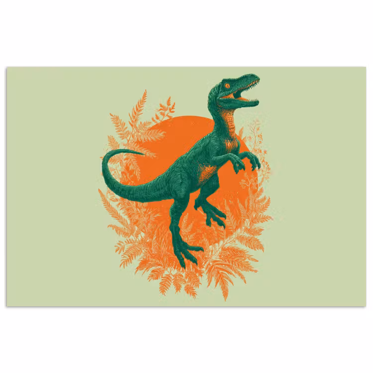 Poster - Dinosaurus - Groen - Planten - Cirkel — 1