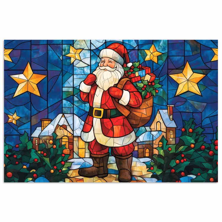 Poster - Kerstman - Glas - Kleurrijk — 1