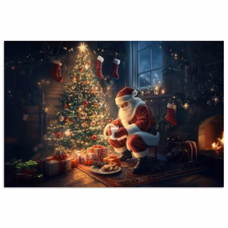 Poster - Kerstman - Haard - Donker — 1