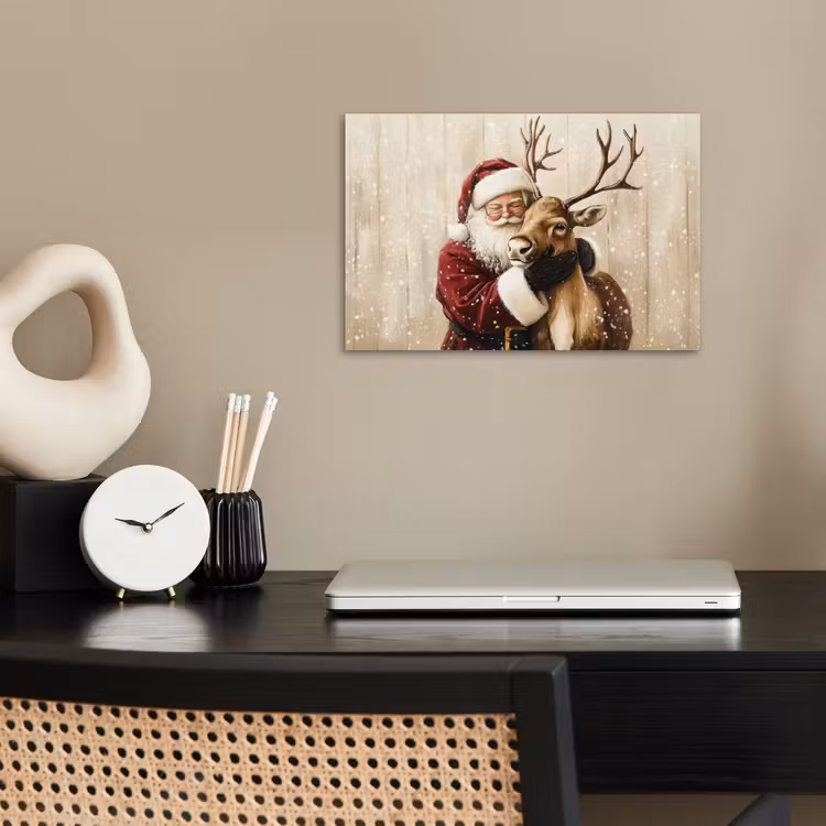 Poster - Kerstman - Rendier - Sneeuw - Kleurrijk — 2