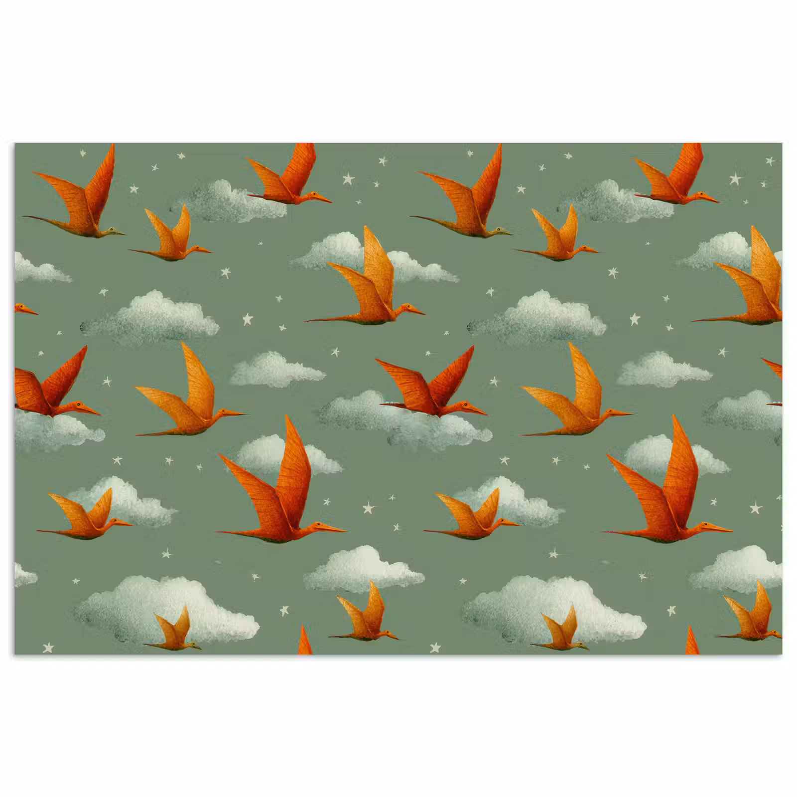 Poster - Dinosaurussen - Wolken - Sterren - Oranje — 1