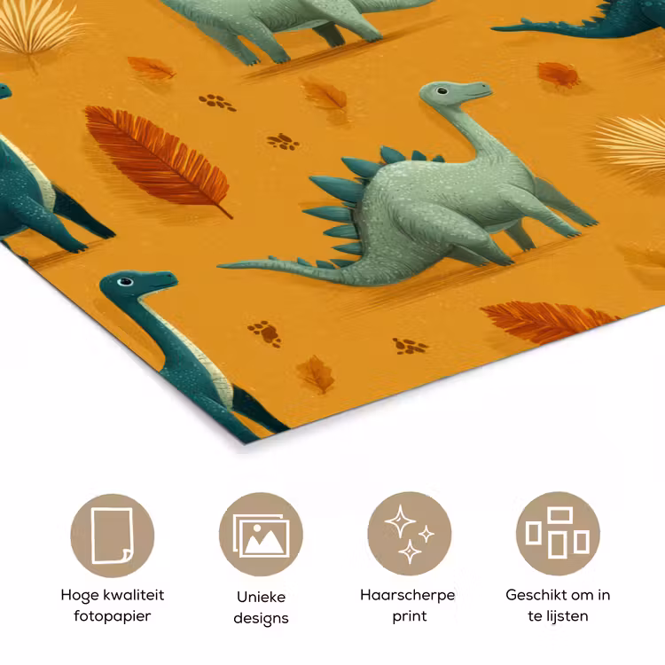 Poster - Dinosaurussen - Stekels - Herfstbladeren - Bruin — 5
