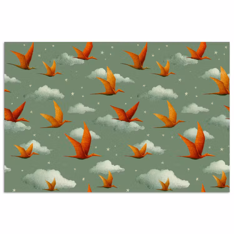 Poster - Dinosaurussen - Wolken - Sterren - Oranje — 1