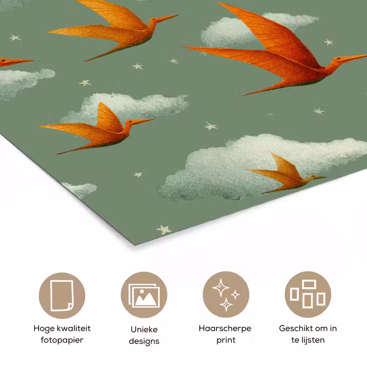 Poster - Dinosaurussen - Wolken - Sterren - Oranje — 5