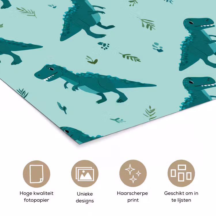 Poster - Donkergroen - Dinosaurussen - Afdrukken - Bladeren — 5
