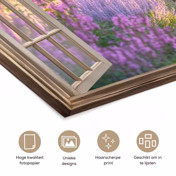 Poster - Doorkijk - Bloemen - Raam - Natuur — 5