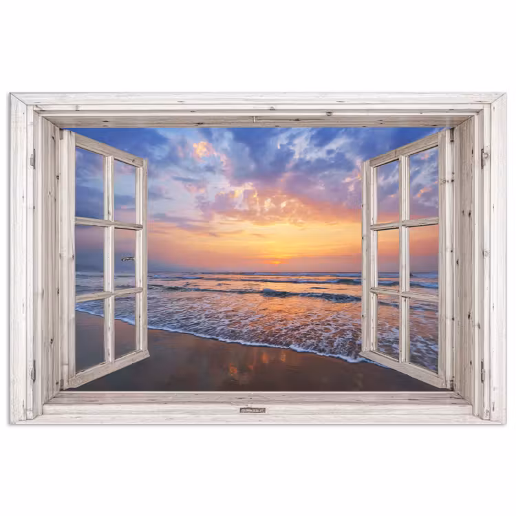 Poster - Doorkijk - Zee - Strand - Zonsondergang - Blauw — 1