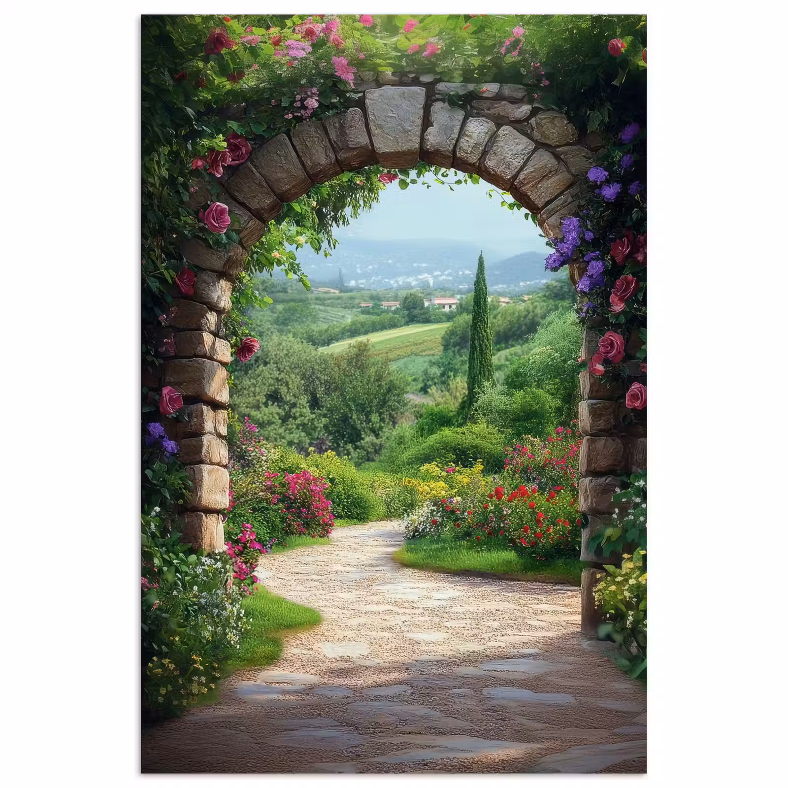 Poster - Doorkijk - Landschap - Bloemen - Pad - Uitzicht — 1