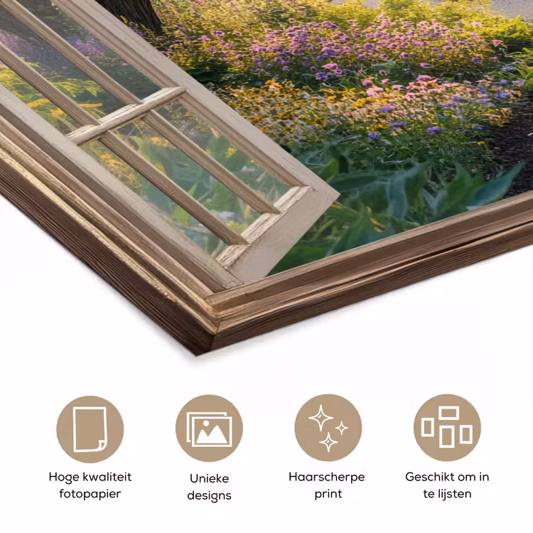 Poster - Doorkijk - Bloemen - Natuur - Zon - Pad — 5