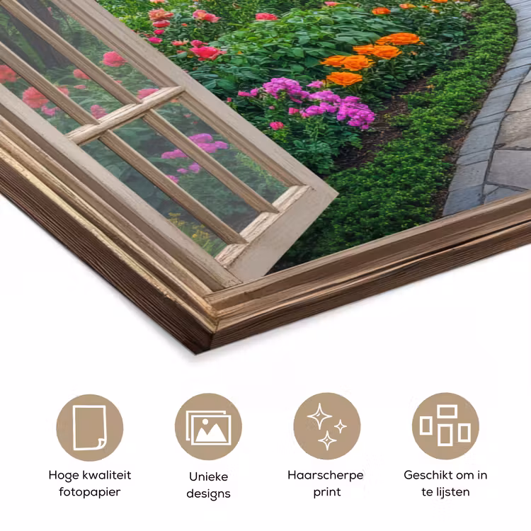 Poster - Doorkijk - Bloemen - Tuinpad - Natuur - Raam — 5
