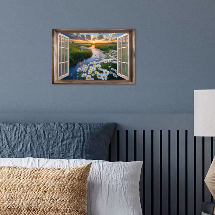 Poster - Doorkijk - Landschap - Raam - Water - Zonsondergang — 3
