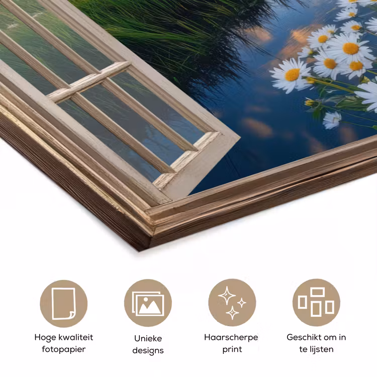 Poster - Doorkijk - Landschap - Raam - Water - Zonsondergang — 5