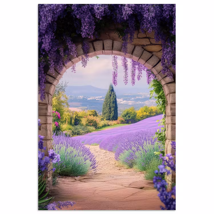 Poster - Doorkijk - Lavendel - Bloemen - Paars - Poort — 1
