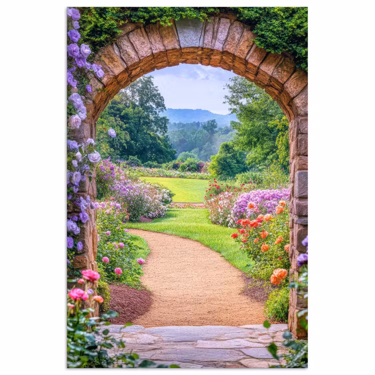 Poster - Doorkijk - Poort - Bloemen - Tuin — 1
