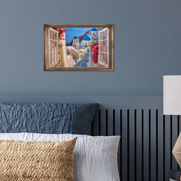 Poster - Doorkijk - Santorini - Landschap - Blauw - Grieks — 3