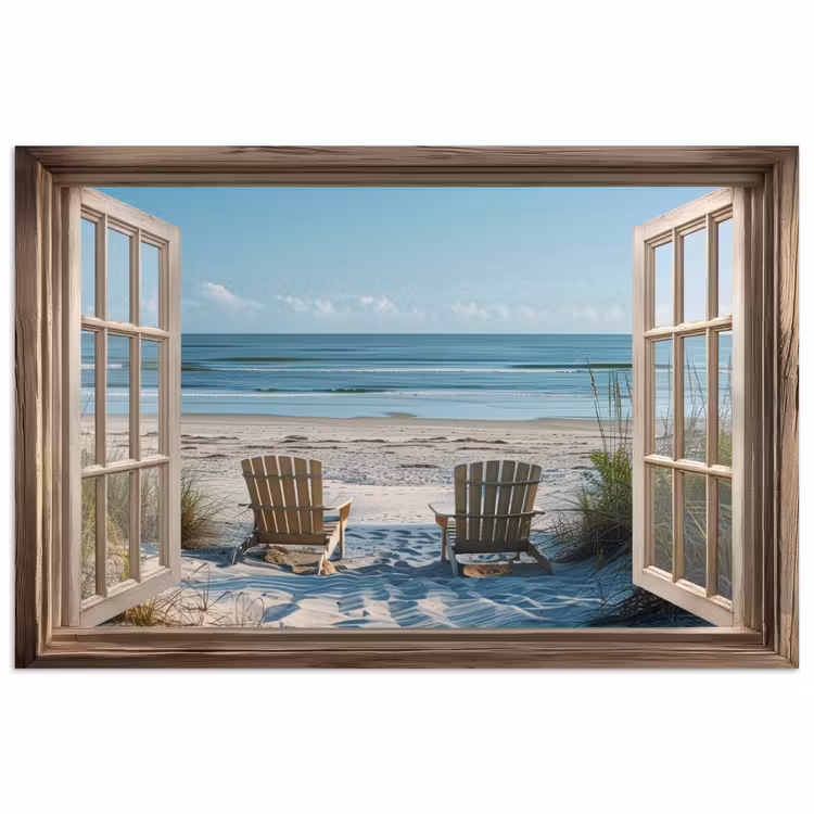 Poster - Doorkijk - Strandstoelen - Duinen - Zee - Natuur — 1