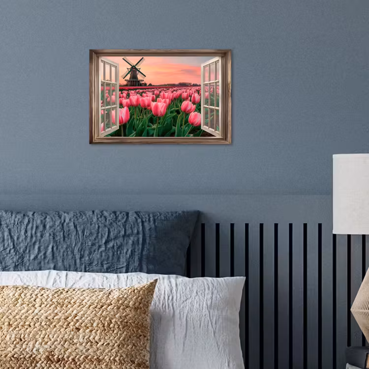 Poster - Doorkijk - Tulpen - Bloemen - Molen - Raam — 3