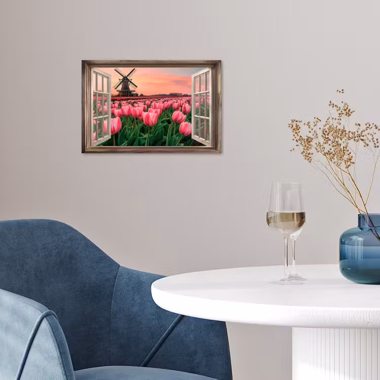Poster - Doorkijk - Tulpen - Bloemen - Molen - Raam — 4