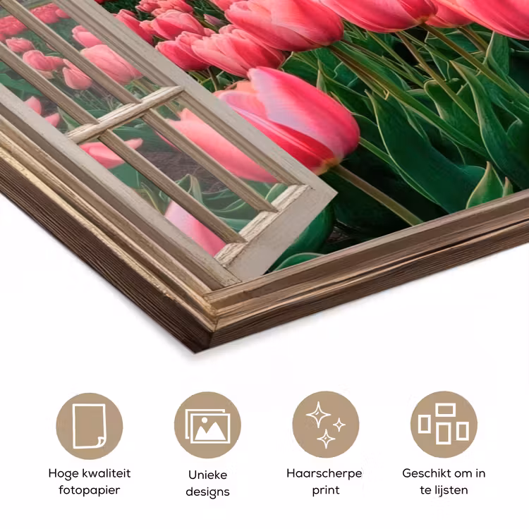 Poster - Doorkijk - Tulpen - Bloemen - Molen - Raam — 5