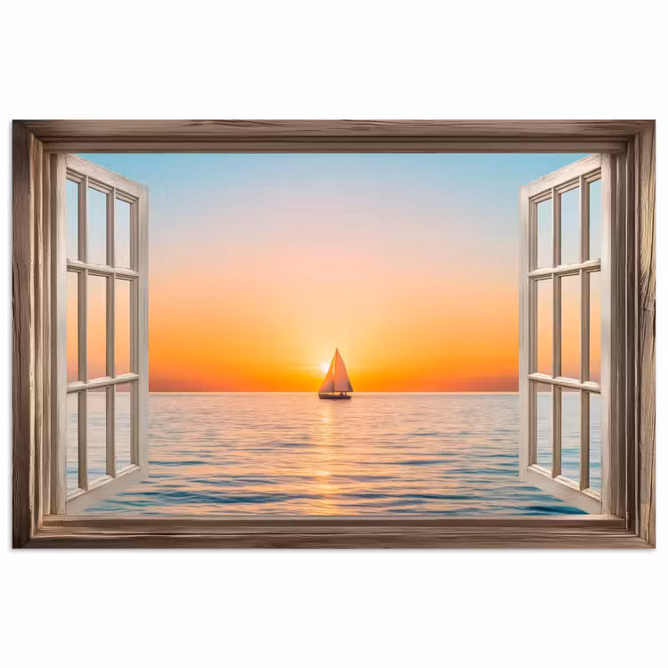 Poster - Doorkijk - Zee - Boot - Zonsondergang — 1