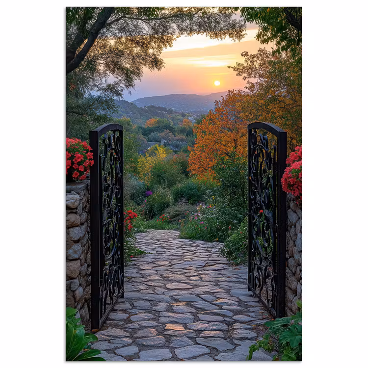 Poster - Landschap - Hek - Pad - Zonsondergang - Natuur — 1