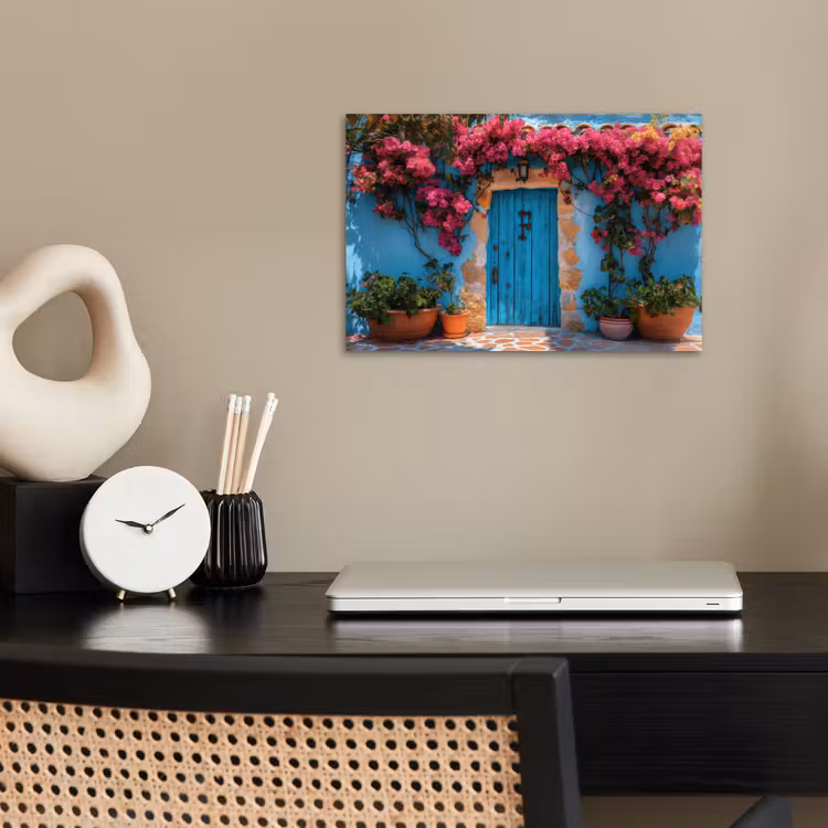 Poster - Deur - Hout - Bloemen - Blauw — 2