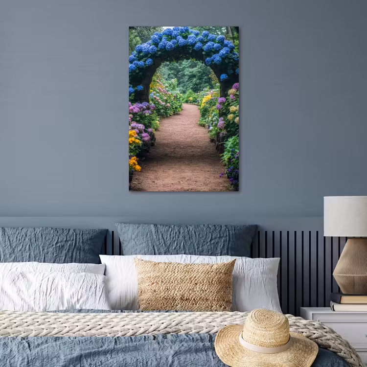 Poster - Doorkijk - Bloemen - Hortensia - Pad — 3