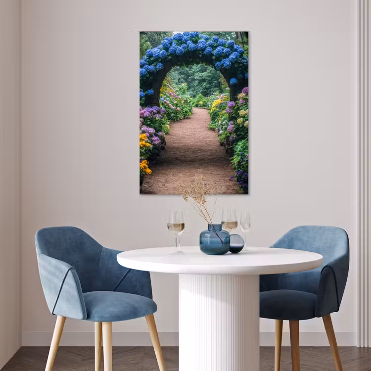Poster - Doorkijk - Bloemen - Hortensia - Pad — 4