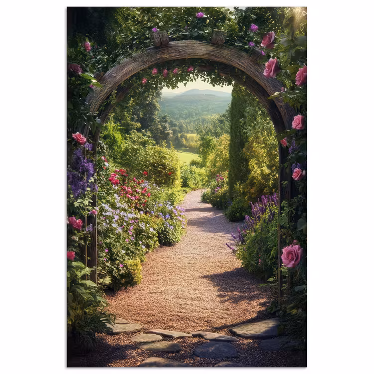 Poster - Doorkijk - Bloemen - Natuur - Rozenboog — 1