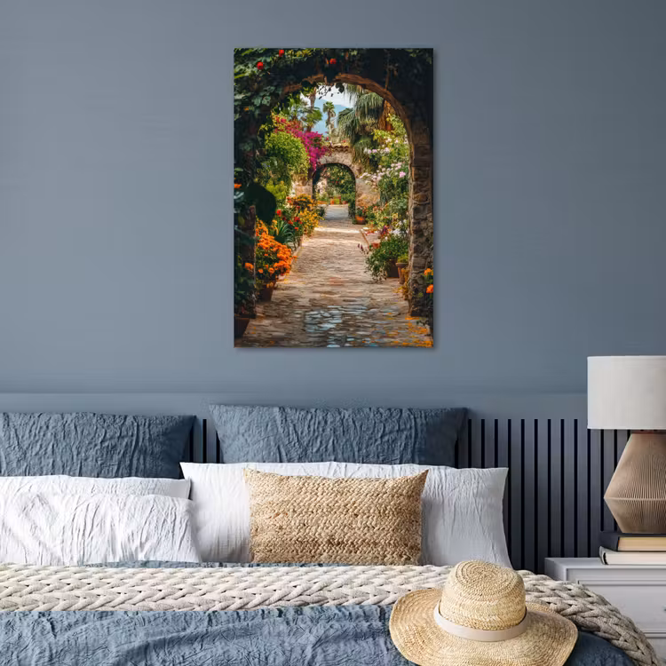 Poster - Doorkijk - Bloemen - Poort - Stenen — 3