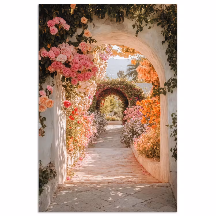 Poster - Doorkijk - Boog - Bloemen - Pastel — 1