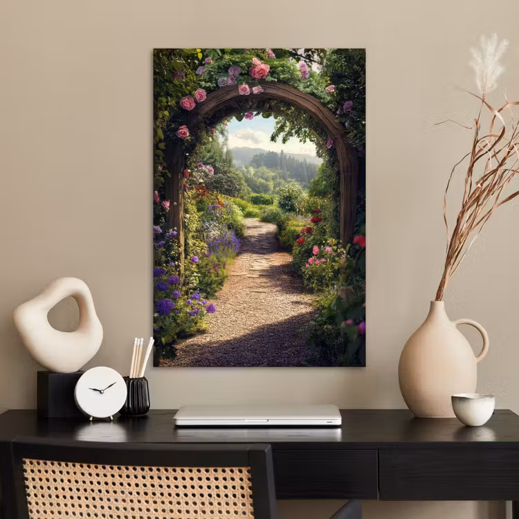Poster - Doorkijk - Landschap - Bloemen - Rozenboog - Natuur — 2