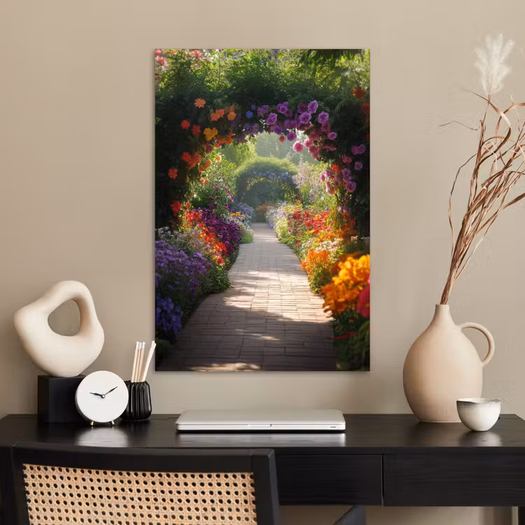 Poster - Doorkijk - Pad - Bloemen - Struik - Kleurrijk — 2