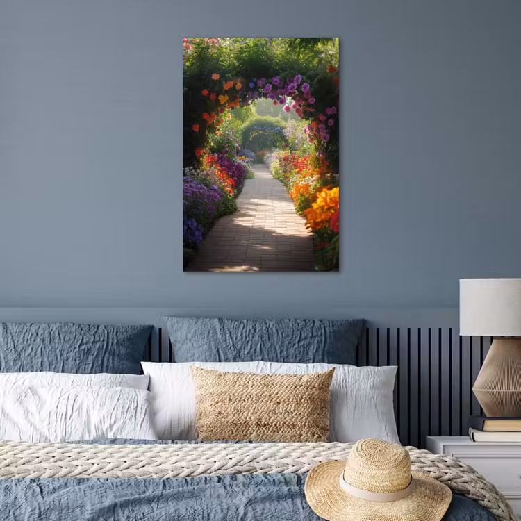 Poster - Doorkijk - Pad - Bloemen - Struik - Kleurrijk — 3