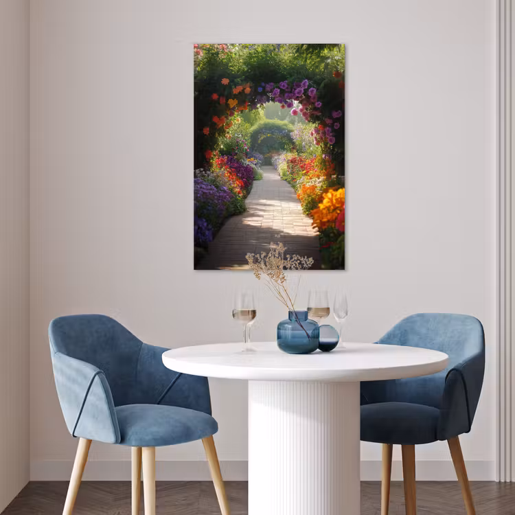 Poster - Doorkijk - Pad - Bloemen - Struik - Kleurrijk — 4