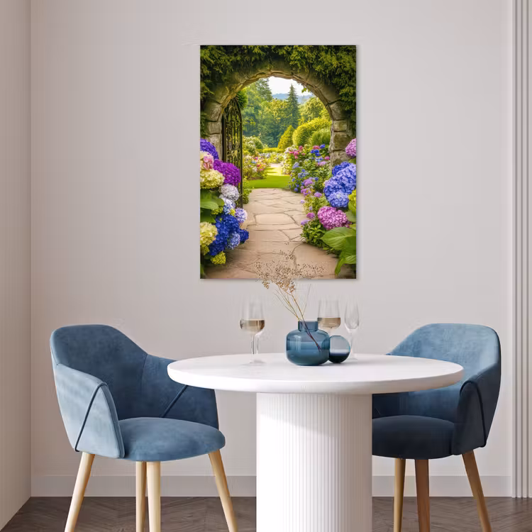 Poster - Doorkijk - Poort - Hortensia - Bloementuin — 4